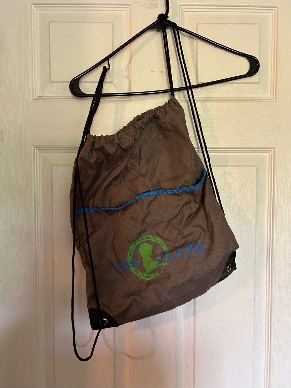 St. Jude Brown Drawstring Gym Bag with Blue Trim